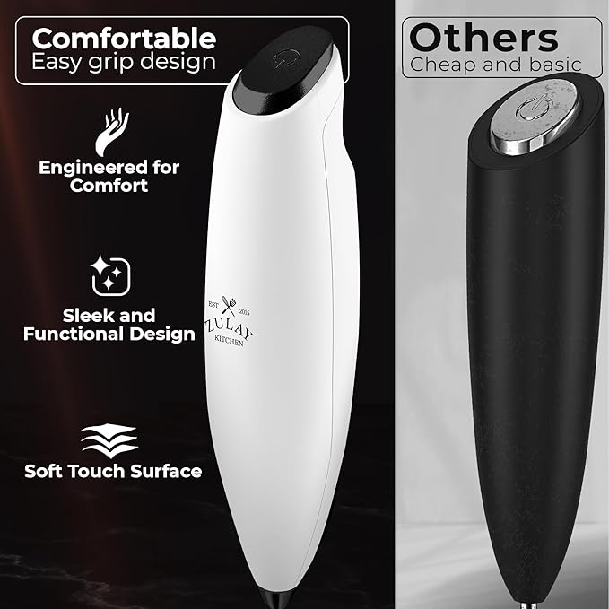 Zulay Kitchen Patented Tornado Triple Whisk Milk Frother with 4 Duracell Batteries – Handheld Foam Maker for Coffee, Lattes, Matcha & Hot Chocolate – Rich, Creamy Froth in Seconds