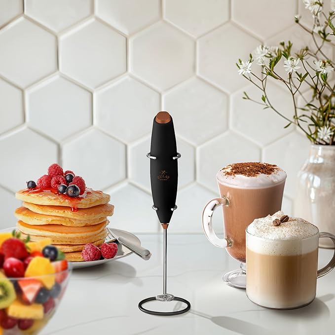 Zulay Kitchen Powerful Milk Frother Wand With 4 AA Duracell Batteries - Ultra Fast Handheld Drink Mixer - Electric Whisk Foam Maker for Coffee, Lattes, Cappuccino, Matcha & Creamer