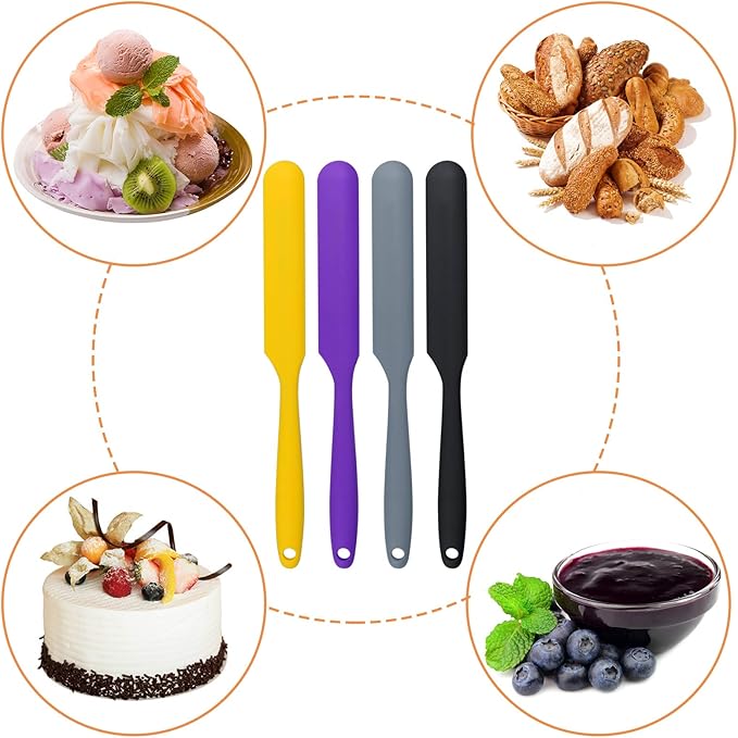 4pcs Silicone Spatula Set Heat Resistant Cake Cream Butter Spatulas Mixing Batter Scraper Non-Stick Flexible Baking Cooking Tool 4 Colors (mix color-2)