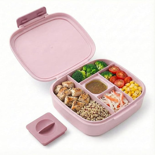 L&A's Bento Lunch Box for Kids and Adults - Leakproof 5-Compartment Lightweight Food Container, Large Capacity Meal Prep for School and Work, BPA-Free, Microwave & Dishwasher Safe (Pink)