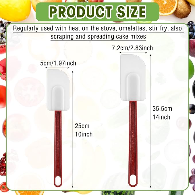 Lounsweer 2 Pcs Rubber Spatula Heat Resistant Silicone Spatula Scraper 10 Inch 14 Inch Commercial Baking Spatulas Set for Kitchen Use Cooking Silicone Cooking Utensils Sets