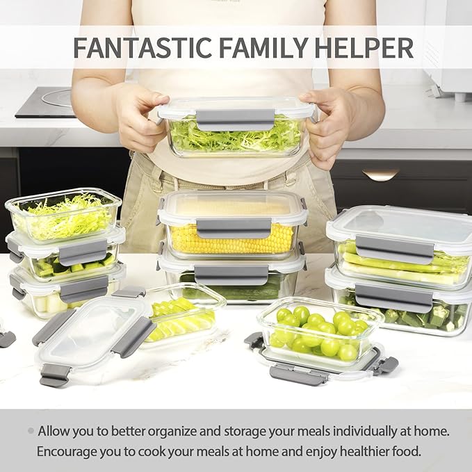 10 Pack Glass Meal Prep Containers, Glass Food Storage Containers with Lids Airtight, Storage Container Set with Lid for Food, Bpa-free, Leak-proof, Microwave Oven Freezer Dishwasher Safe