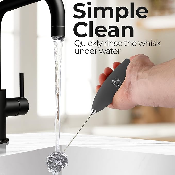 Zulay Kitchen Patented Tornado Triple Whisk Milk Frother with 4 Duracell Batteries – Handheld Foam Maker for Coffee, Lattes, Matcha & Hot Chocolate – Rich, Creamy Froth in Seconds