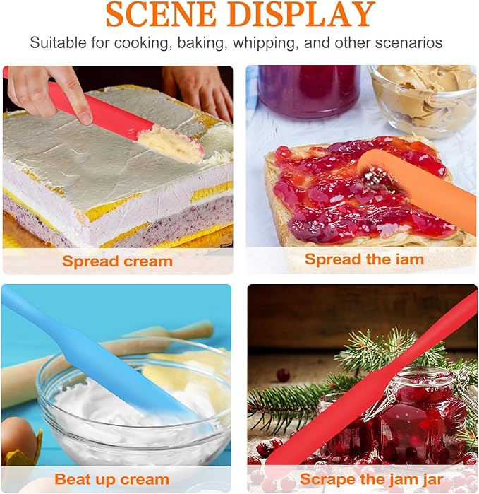 8pcs Jar Spatula,Silicone Jar Scraper with Long Handle,Jam Spreader Cake Cream Butter Spatulas, Kitchen Must Have Small Silicone Spatula, Jar Blender Waxing Sticks Large with Slant for Hard Wax