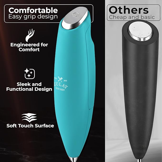 Zulay Kitchen Patented Tornado Triple Whisk Milk Frother with 4 Duracell Batteries – Handheld Foam Maker for Coffee, Lattes, Matcha & Hot Chocolate – Rich, Creamy Froth in Seconds