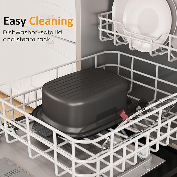 Sunvivi 12-in-1 Multi Slow Cooker Roaster Oven, 6.5QT Sliver Digital Programmable Slow Cooker with Rack, Large Removable Nonstick Crock, Glass Lid, Multicooker with Timer Temp Control, Red