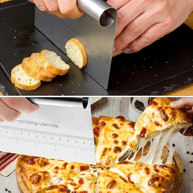 Bench Dough Scraper Cutter, Stainless Steel Pastry Cutter Kitchen Food Scraper Chopper, Metal Dough Scrapers Versatile Kitchen Tool for Butter, Baking, Bread, Cake, Pizza, and More(1Pcs)