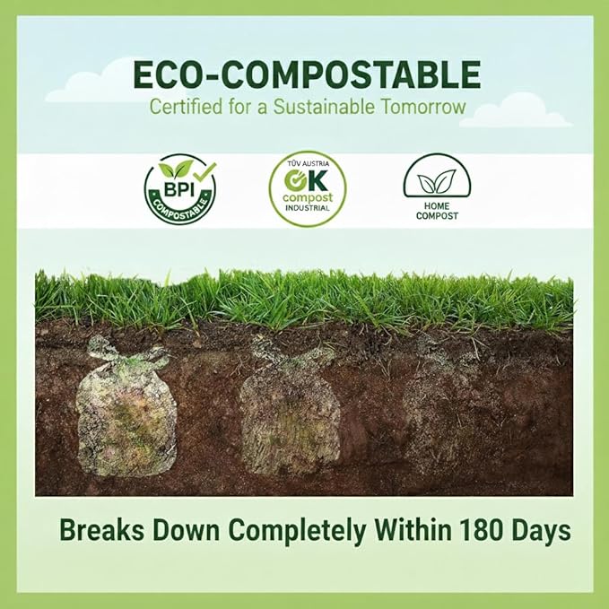 1.6 Gallon Compost Bags with Handles, Small Kitchen Food Scrap trash Bags for Countertop Compost Bin, 6L, 100 Count, BPI & OK Compostable Certified