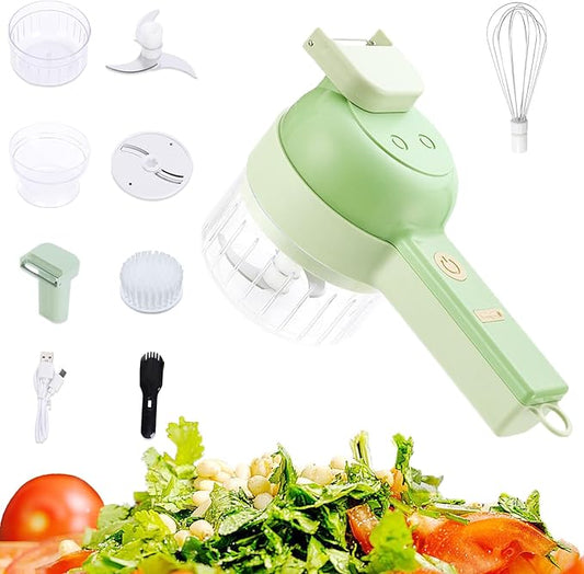 5 in 1 Electric Vegetable Chopper Set, Electric Food Processor with Egg & Cream Beater and Clean Brush, Multifunction Handheld Veggie Chopper for Salad Onion Chili Pepper Celery Meat Ginger