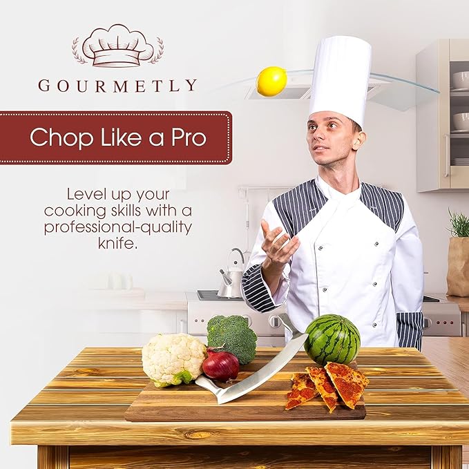 Stainless Steel Mezzaluna Knife with Cover – 12 In. Curved Blade with Solid Steel Handles & Mezzaluna Sheath – Pizza Cutter Rocker, Rocker Knife Veggie Cutter, Salad Chopper, & Herb Cutter