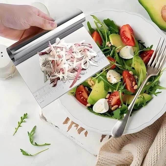Dough Pastry Scraper Stainless Steel Bench Scraper with Measuring Scale Multipurpose for Butter, Cake, Onion, Vegetable, Pizza Cutter - Pastry Bread Separator