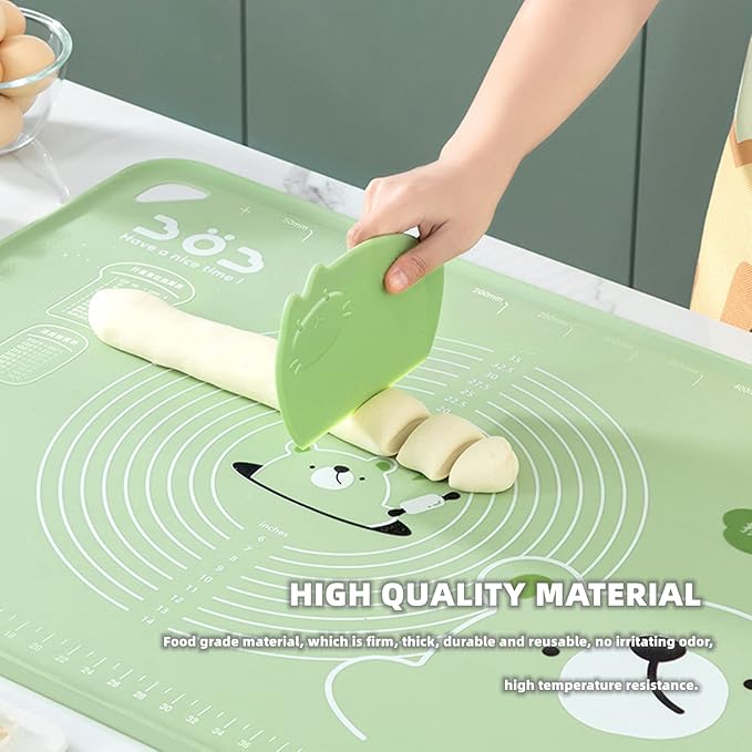 Silicone Dough Scraper with Scale Cartoon Food Grade Baking Scrapers Dough Cutters Food Scrappers for Bread Dough Baking Cake Fondant Icing Silicone Bench Scraper for Sourdough, 2 Pcs, Green & Yellow