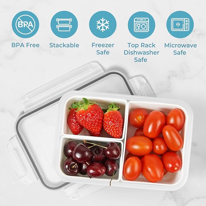carrotez Food Storage Container with 3 Removable Compartments (Asymmetrical), Reusable, BPA Free, 4.64 Cup (1100ml)