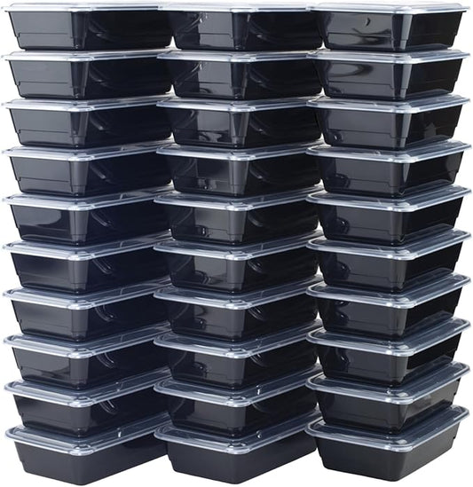 GoodCook Meal Prep Rectangle Single Compartment 30 units, Black, BPA Free