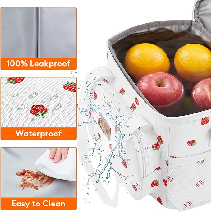 Lifewit Medium Lunch Bag Insulated Lunch Box Soft Cooler Cooling Tote for Adult Men Women, Strawberry 12-Can (9L)