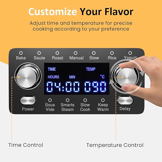 Sunvivi Programmable 8 Quart Slow Cooker, 12 in 1 Multi-Cooker Food Warmer with Digital Timer, Temp Control, Removable Cast Aluminum Pot & Dishwasher-Safe Tempered Glass Lid, Stainless Steel