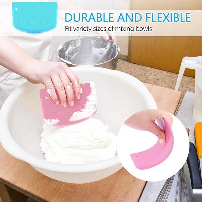 Bowl Scraper Spatula Multipurpose dough Scraper 2PCS, Flexible Plastic Kitchen Pastry Cutter Tool, Food Scrappers for Bread Dough Baking Cake Fondant Icing.