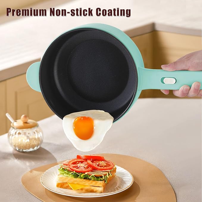 Dezin Hot Pot Electric, 2L Non-Stick Sauté Pan, Rapid Noodles Cooker, Mini Portable Pot for Steak, Egg, Fried Rice, Ramen, Oatmeal, Soup with Power Adjustment & Spatula, College Dorm Room Essential
