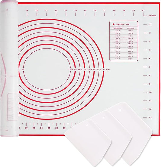 3 Piece Plastic Dough Scraper, Food Grade Trapezoidal Bread Scraper Set with Silicone Baking Mat, Multipurpose Kitchen Bowl Scrapers for Bread Cake Fondant Icing Cream Pizza Making