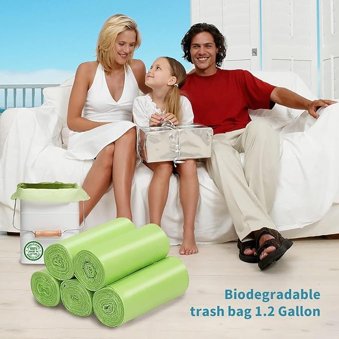 Small Trash Bags 1.2 Gallon - 120 Counts Bathroom Trash Bags Mini 5L Garbage Bags Biodegradable Food Waste Bags Compost Strong Bin Liner Recycle Rubbish Bag for Home Kitchen Office Pet, Green