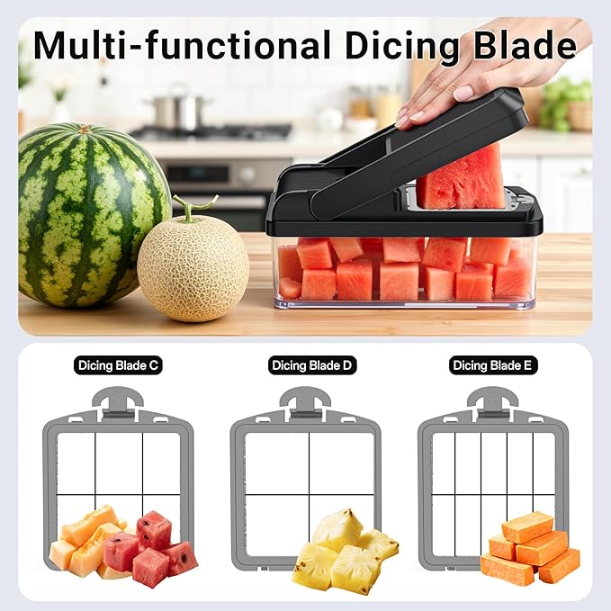 15-in-1 Vegetable Chopper, Kitchen Gadgets with 10 Blades, Veggie, Food, Onion Chopper, Cucumber Slicer, Versatile Mandoline, Includes Egg Separator & Finger Guard, Gray