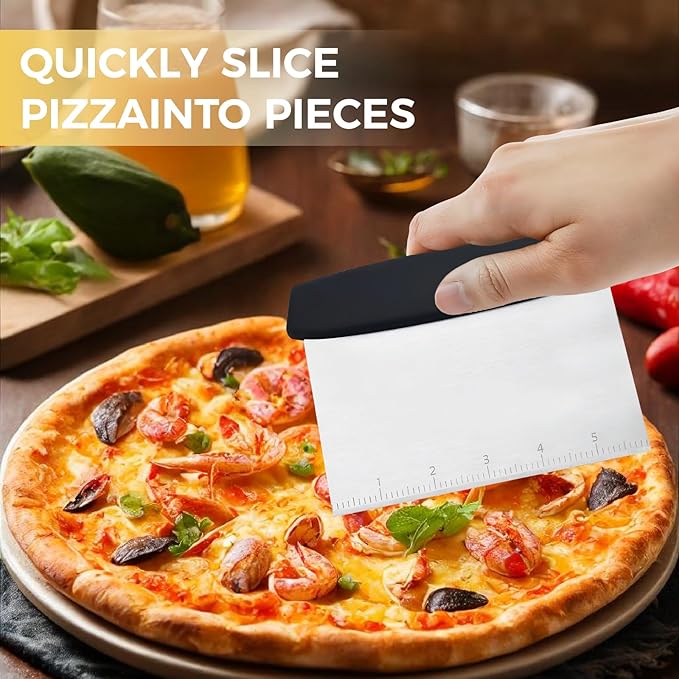 Bench Scraper, Stainless Steel Scraper Food Tool,Dough Scraper and Pastry Cutter With Scale,Food Chopper Baking Supplies Kitchen Gadgets (Black)