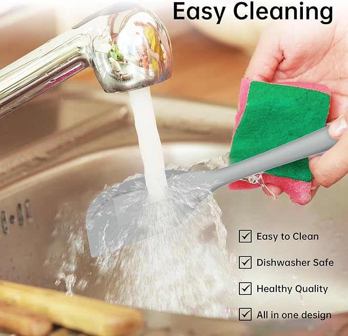 Barsone 5-Piece Silicone Spatula Set - Heat Resistant 446°F Food Grade BPA Free, Nonstick Cookware Safe Dishwasher Safe Kitchen Tools for Baking, Cooking, Stirring, Multicolor. (Grey)