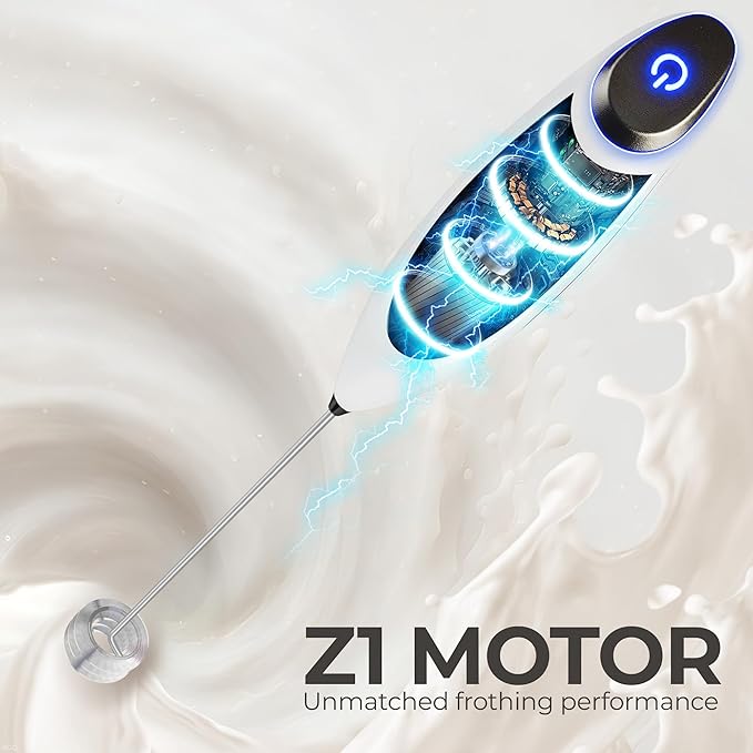Zulay Kitchen Patented Tornado Triple Whisk Milk Frother with 4 Duracell Batteries – Handheld Foam Maker for Coffee, Lattes, Matcha & Hot Chocolate – Rich, Creamy Froth in Seconds