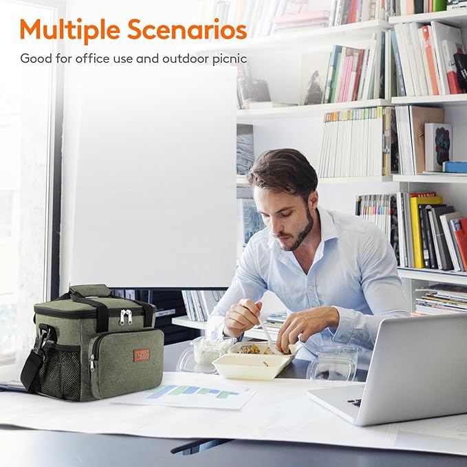 Lifewit Medium Lunch Bag Insulated Lunch Box Soft Cooler Cooling Tote for Adult Men Women, Dark Green 12-Can (9L)