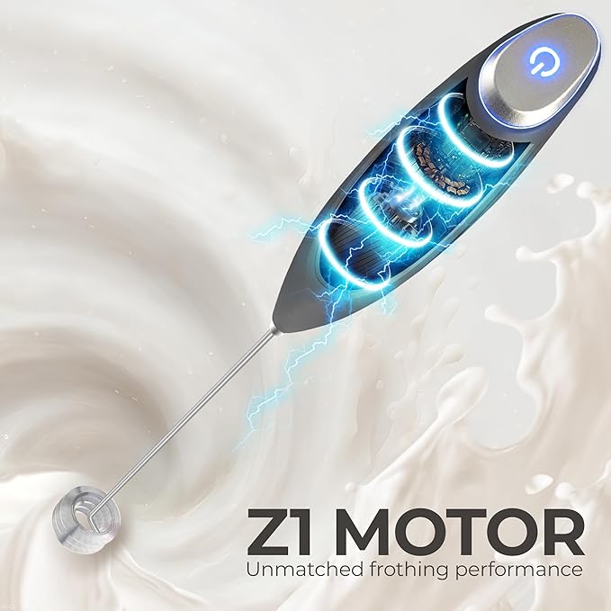 Zulay Kitchen Patented Tornado Triple Whisk Milk Frother with 4 Duracell Batteries – Handheld Foam Maker for Coffee, Lattes, Matcha & Hot Chocolate – Rich, Creamy Froth in Seconds