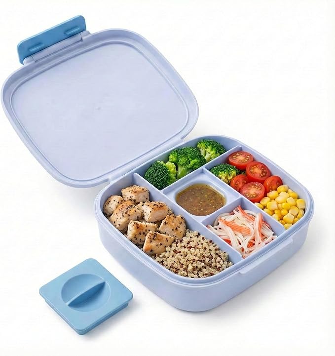 L&A's Bento Lunch Box for Kids and Adults - Leakproof 5-Compartment Lightweight Food Container, Large Capacity Meal Prep for School and Work, BPA-Free, Microwave & Dishwasher Safe (Blue)
