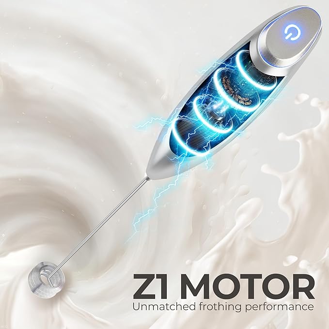 Zulay Kitchen Patented Tornado Triple Whisk Milk Frother with 4 Duracell Batteries – Handheld Foam Maker for Coffee, Lattes, Matcha & Hot Chocolate – Rich, Creamy Froth in Seconds