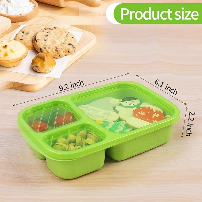 8 Pack Bento Lunch Box Set 3 Compartment Wheat Straw Meal Prep Food Storage Containers Plastic, Microwave and Dishwasher Safe （Jewel Brights）