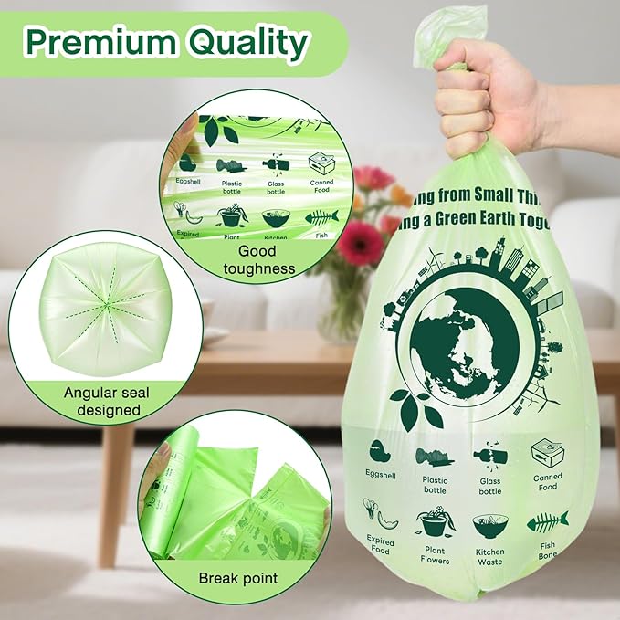 4 Gallon Trash Bags: 120 Count Small Garbage bags, Compost Waste Bag Strong Trash Can Liners Unscented for Bathroom Kitchen Bedroom Office Green