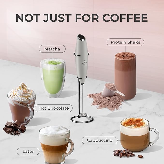 Zulay Kitchen Powerful Milk Frother Wand With 4 AA Duracell Batteries - Ultra Fast Handheld Drink Mixer - Electric Whisk Foam Maker for Coffee, Lattes, Cappuccino, Matcha & Creamer