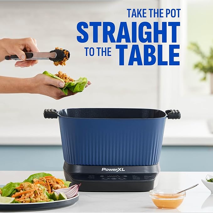 STIRMAX™ Midnight Blue 7.5 Quart Digital Multi-Cooker with Automatic Paddle to Stir and Shred, 9 in 1 programmable presets to Sauté, Sear, and Brown Food Before Simmering