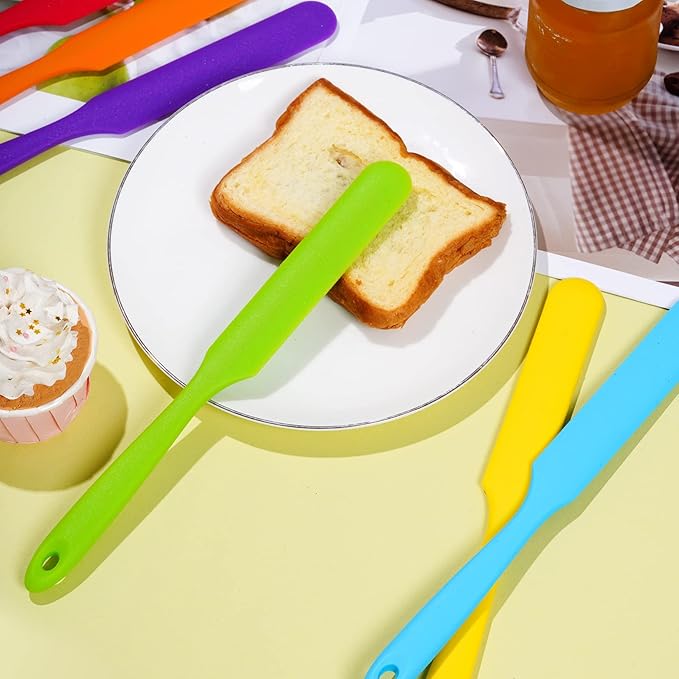 6pcs Silicone Spatulas Heat Resistant Jar Spatulas Cake Cream Butter Spatulas with Long Handle Non-Stick Kitchen Baking Cooking Resin Craft Stirring Mixing Scraper Tool (6 Colors)