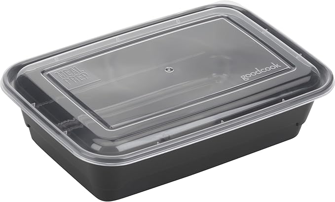 GoodCook Meal Prep Rectangle Single Compartment 30 units, Black, BPA Free