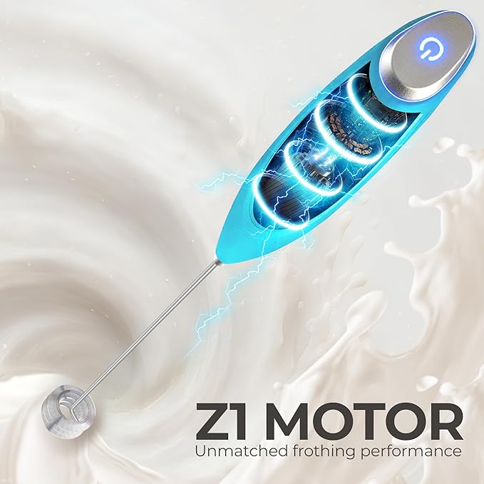 Zulay Kitchen Patented Tornado Triple Whisk Milk Frother with 4 Duracell Batteries – Handheld Foam Maker for Coffee, Lattes, Matcha & Hot Chocolate – Rich, Creamy Froth in Seconds