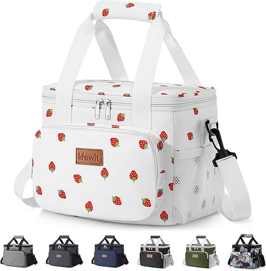 Lifewit Medium Lunch Bag Insulated Lunch Box Soft Cooler Cooling Tote for Adult Men Women, Strawberry 12-Can (9L)