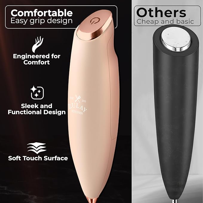 Zulay Kitchen Patented Tornado Triple Whisk Milk Frother with 4 Duracell Batteries – Handheld Foam Maker for Coffee, Lattes, Matcha & Hot Chocolate – Rich, Creamy Froth in Seconds