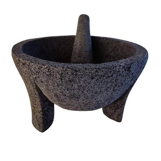 Mexican Molcajete 10 Inch (25 cm) – Volcanic Stone Mortar and Pestle Set – Handmade Grinder for Salsas, Guacamole, and Spices