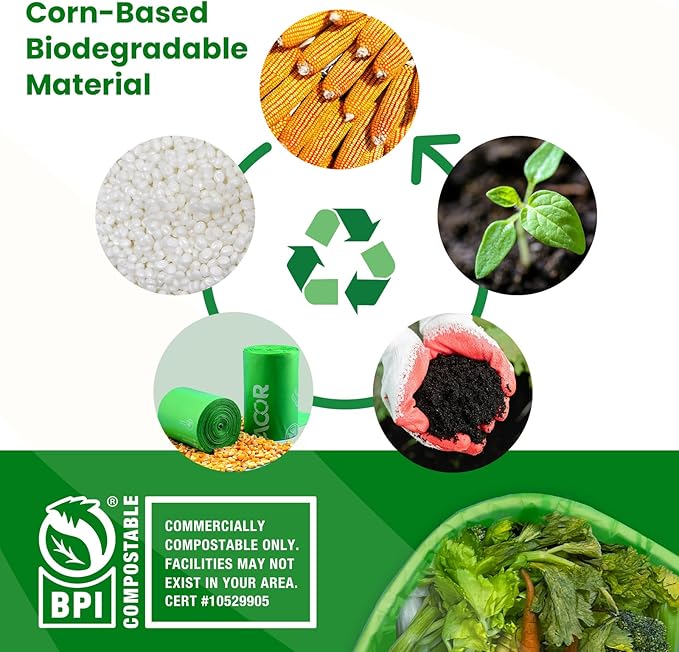 3 Gallon Compostable Food Scrap Bags, 100 Bags Compost Bags for Countertop Bin, BPI Certified and Meet The ASTM D6400 Standard