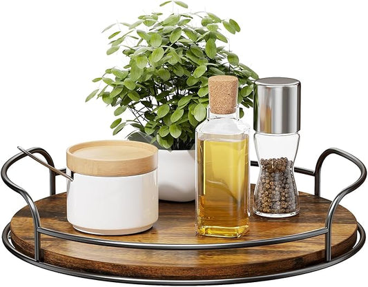 LAMU Lazy Susan Organizer, 11'' Lazy Susan Turntable for Cabinet, Table Top, Kitchen, Countertop, Bathroom, Pantry, Spice Organization, Wooden,1 Pack