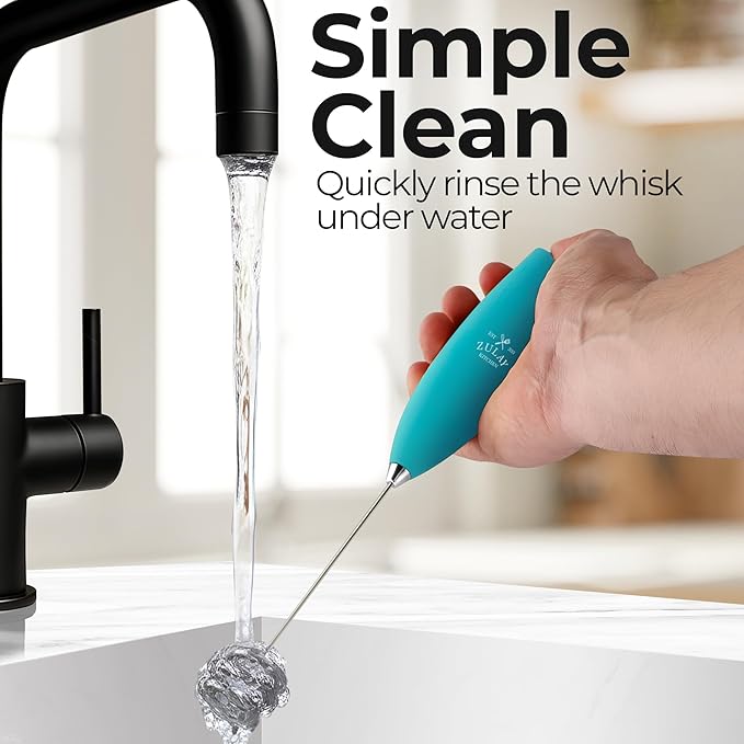 Zulay Kitchen Patented Tornado Triple Whisk Milk Frother with 4 Duracell Batteries – Handheld Foam Maker for Coffee, Lattes, Matcha & Hot Chocolate – Rich, Creamy Froth in Seconds
