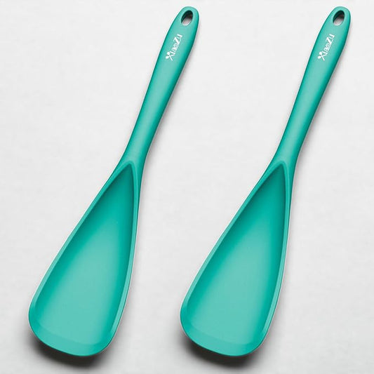 Silicone Spatula Spoon, Great for Both Cooking and Serving Durable BPA-Free Matte Black Silicone, Seamless Design, Safe for Nonstick Cooking Surfaces, 2-Pcs, Teal