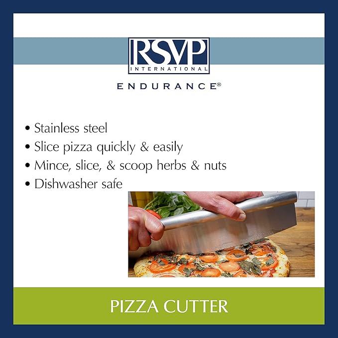 RSVP International Endurance® Rocker Style Stainless Steel Pizza Cutter, 14" | Sharp & Versatile Cutter | Chop & Slice Cakes & Pizzas with Ease | Dishwasher Safe