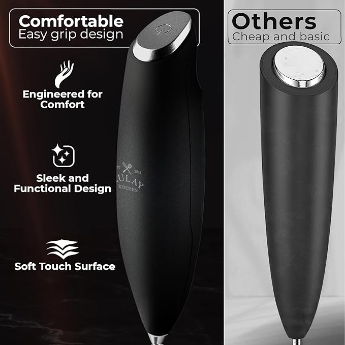 Zulay Kitchen Patented Tornado Triple Whisk Milk Frother with 4 Duracell Batteries – Handheld Foam Maker for Coffee, Lattes, Matcha & Hot Chocolate – Rich, Creamy Froth in Seconds