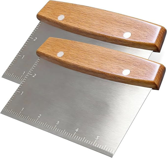 Professional Dough Cutter & Bench Scraper - Ultimate Dough Scraper Tool with Stainless Steel Blade & Wood Handle (2)
