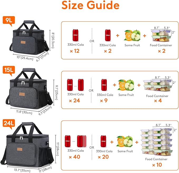Lifewit Large Lunch Bag Insulated Lunch Box Soft Cooler Cooling Tote for Adult Men Women, Dark Gray 40-Can (24L)